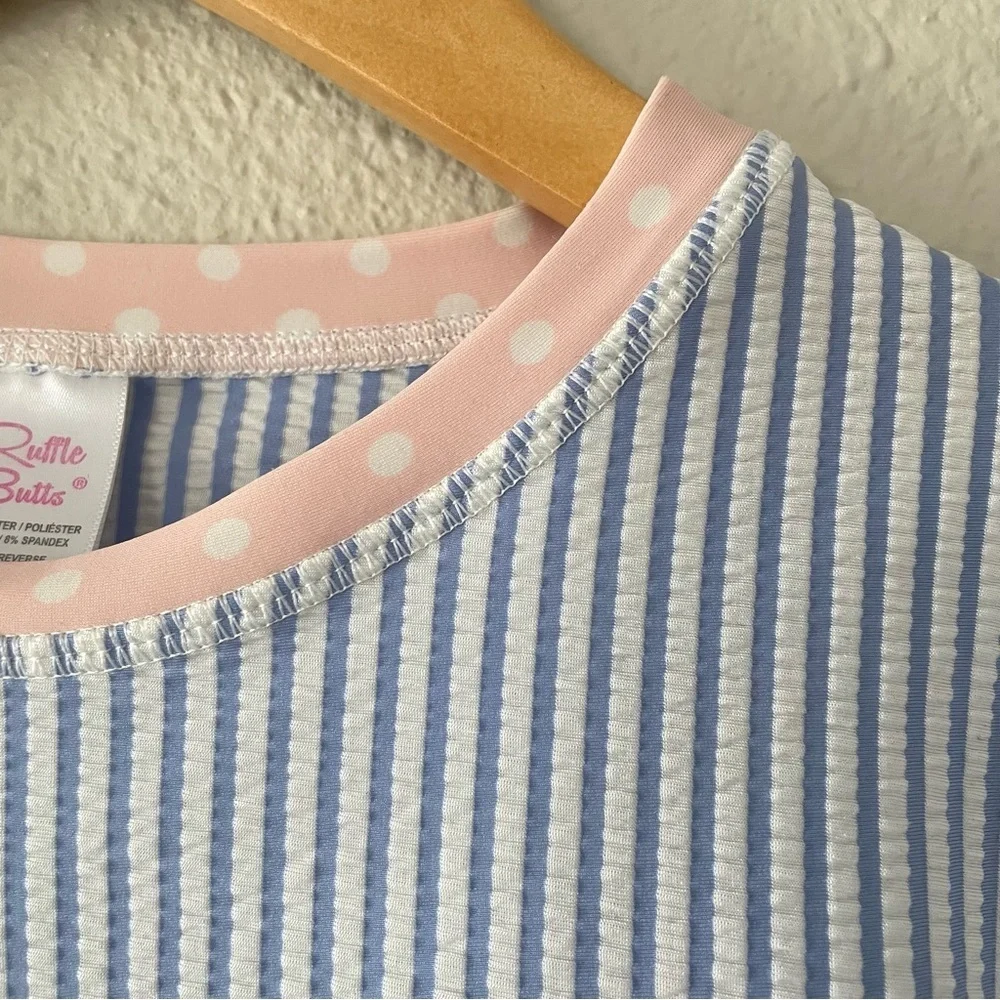 Ruffle Butts Seersucker Rash Guard Shirt Girls Size 10 Striped Long Sleeve Swim